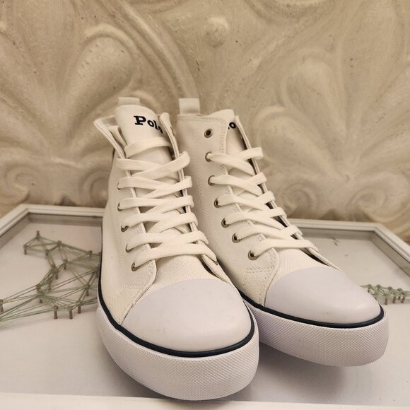 Polo Ralph Lauren White Canvas High Top Sneakers. NWOT. Size 7. Men's - Picture 1 of 11